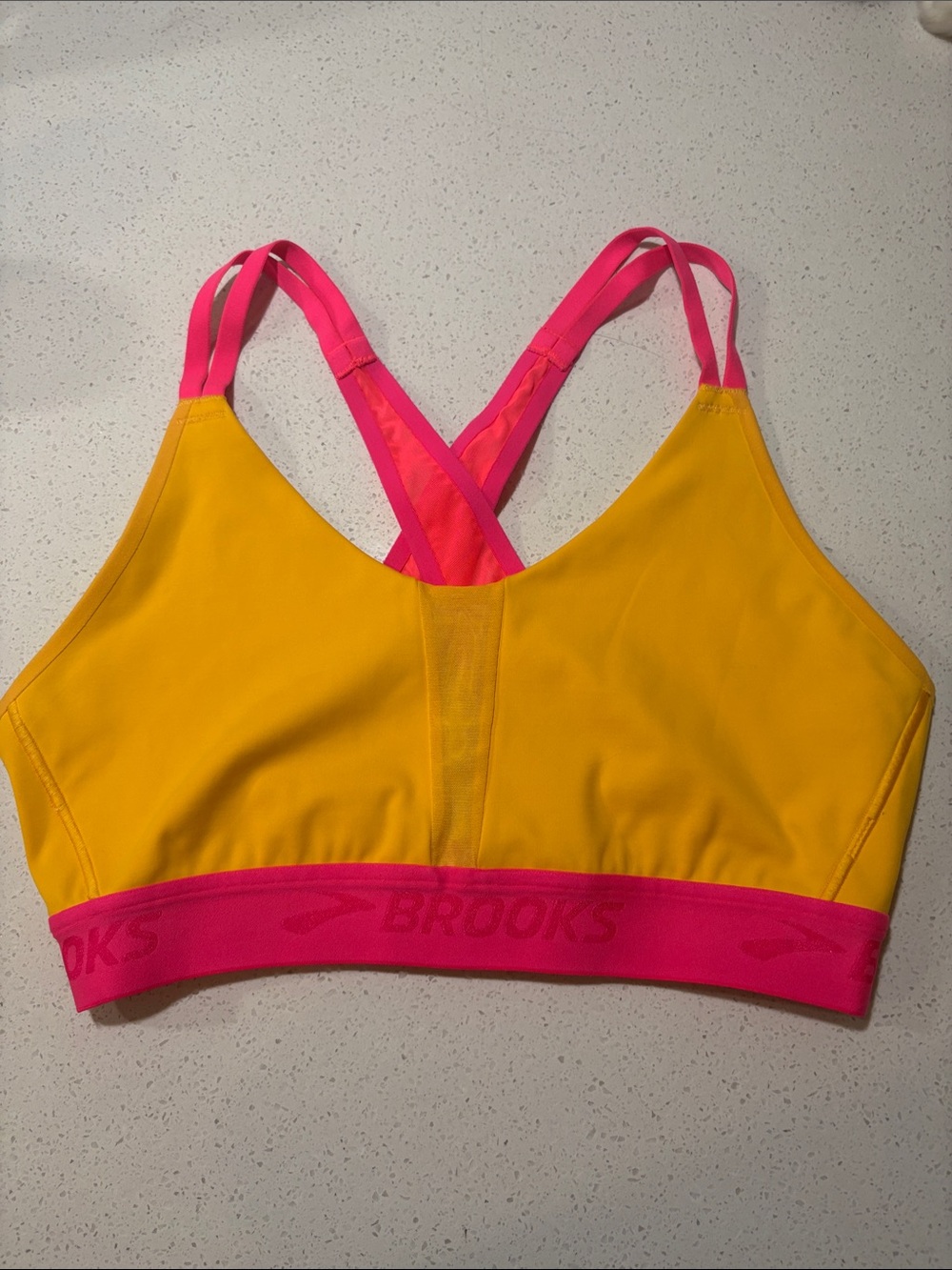 Brooks Yellow Sports Bra Top with Pink Straps